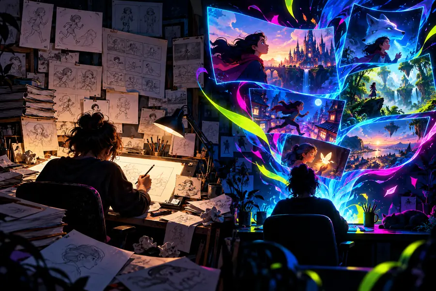 Finished stylized scene used as a visual review example