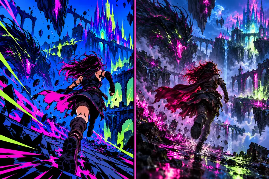 Vista comparativa de una dirección visual de Oiioii y otra de anime